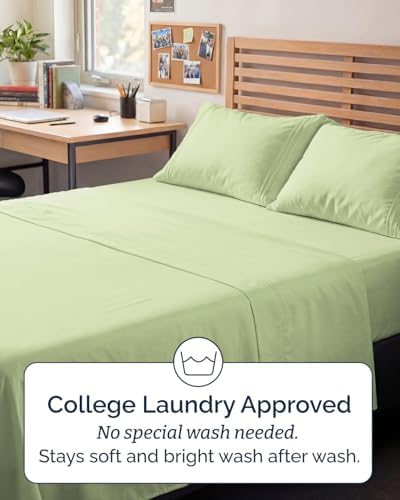 Full XL Sheets - 4 Piece Full XL Sheet Set - Breathable - Light Sage Green - Image 6