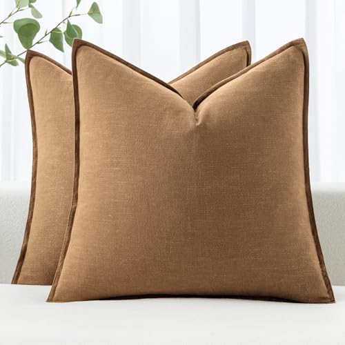 MIULEE Decorative Linen Pillow Covers 18x18 Inch Brown by MIULEE