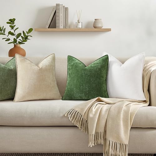 decorUhome Chenille Moss Green Velvet Throw Pillow Covers 16x16 Set of 2 - Image 3