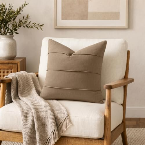 MIULEE Euro Decorative Linen Throw Pillow Covers 24x24 Coco Brown Striped - Image 5