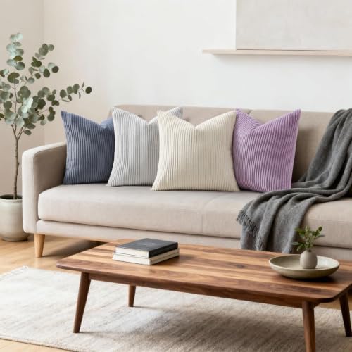 Mecatny Corduroy Decorative Throw Pillow Covers 26x26 Set of 2 Lilac - Image 3