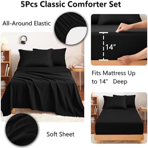 CozyLux Twin XL Comforter Set 68"x88" Black - Image 5