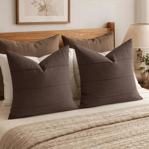 MIULEE Euro Sham Decorative Linen Throw Pillow Covers 26x26 Brown Striped - Image 2