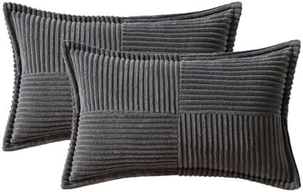 MIULEE Dark Grey Corduroy Lumbar Pillow Covers 12x20 Inch 12x20 Inch - Image 6