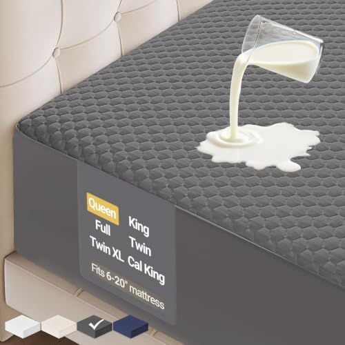 OhGeni 100% Waterproof Mattress Protector, Queen Size Gray Soft Bamboo Viscose by OhGeni