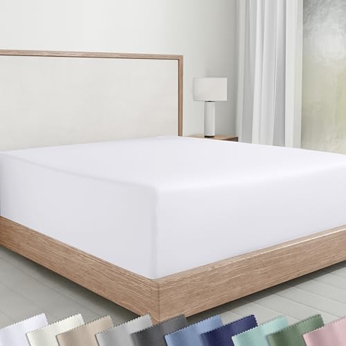 Soft Natural 100% Cotton Sateen Fitted Sheet Queen, Bright White by CaliforniaDesignDen