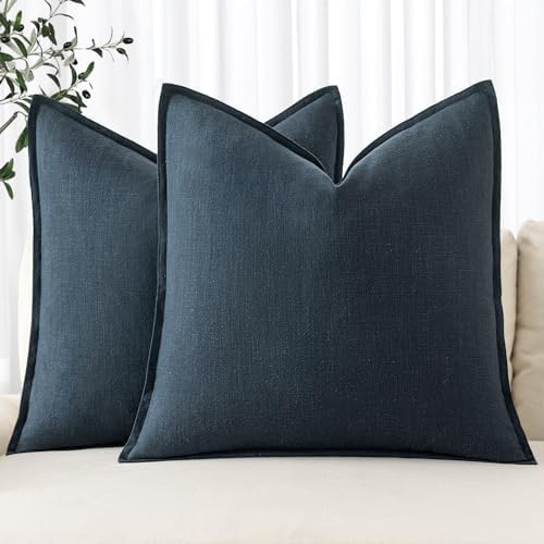 MIULEE Decorative Linen Pillow Covers 20x20 Inch Deep Blue by MIULEE