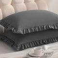 Ruffled King Pillow Shams, 2 Pack, 20x36 Inches, Dark Grey by Aerlomi