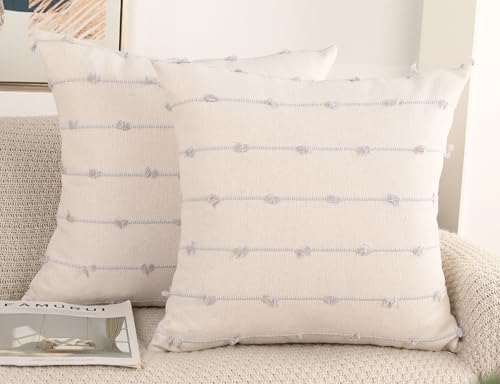 NUYECY Set of 2 Boho Throw Pillow Covers 16x16, Stone Grey and White Neutral by NUYECY