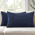 Mecatny Corduroy Decorative Throw Pillow Covers 12x20 Set of 2 Deep Blue by Mecatny