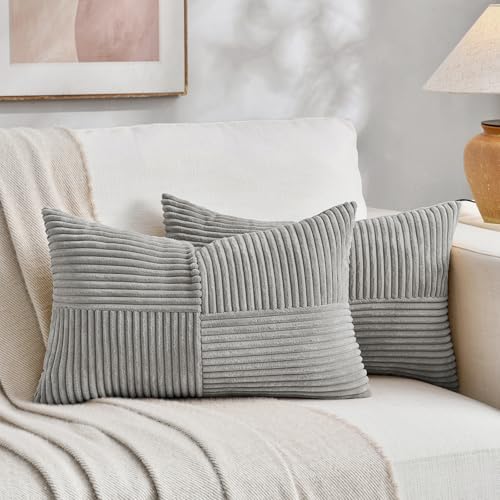 Fancy Homi 2 Packs Grey Lumbar Decorative Throw Pillow Covers 20x28 Inch by Fancy+Homi