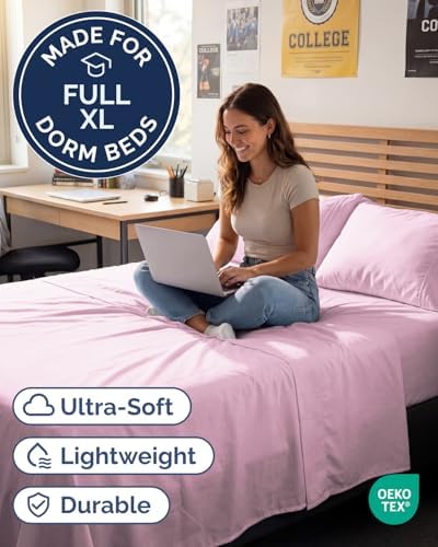 Full XL Sheets - 4 Piece Full XL Sheet Set - Cool & Breathable - Light Pink - Image 2