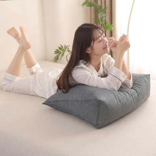 Triangular Reading Pillow with Side Pocket, Backrest Support Cushion - Image 4
