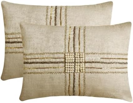 The HomeCentric Decorative Lumbar Pillow Cover Gold, Hand Embrodiery Oblong - Image 6