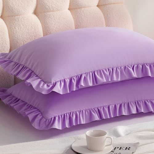 Ruffled Queen Pillow Shams, 2 Pack, 20x30 Inches, Light Purple by Aerlomi
