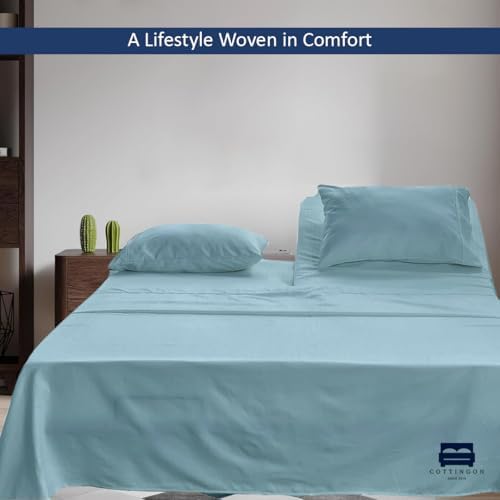 4 Piece Flex Head King Sheet Set 34" Top, 100% Egyptian Cotton, Light Blue - Image 4