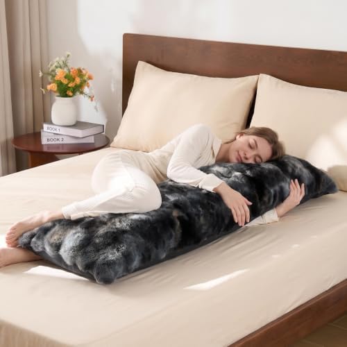 BEDELITE Faux Rabbit Fur Zippered Body Pillow Cover, 20x54 Long Pillow Case - Image 4