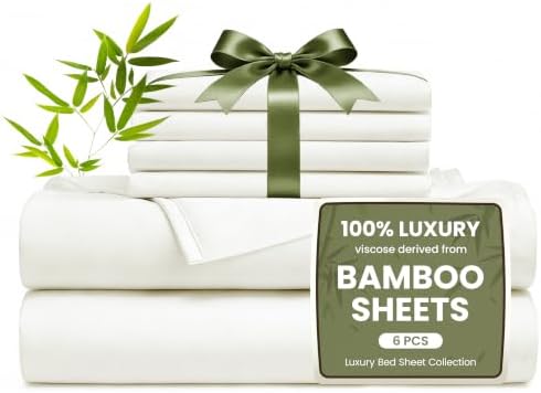 Love's cabin 6 Piece Queen Sheet Set, 100% Rayon Derived from Bamboo, Cooling & by Lovescabin