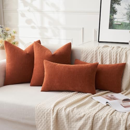 MIULEE Fall Rust Chenille Couch Euro Throw Pillow Covers - Image 5