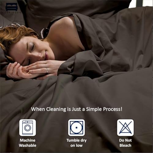 Cottingon 5 PC Split King Sheets Fits 16" Deep, Egyptian Cotton, Dark Grey - Image 5
