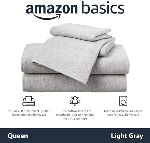 Amazon Basics 4 Piece Bed Sheet Set, 100% Cotton Jersey, Includes Super Soft - Image 3