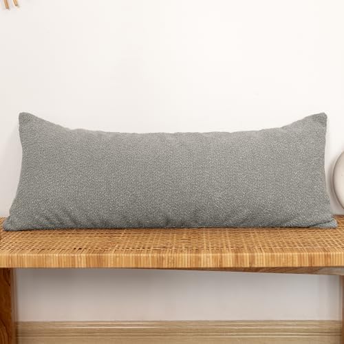 JoraLion 14x36 inch Boucle Lumbar Pillow Cover, Light Gray Woven Texture by JoraLion