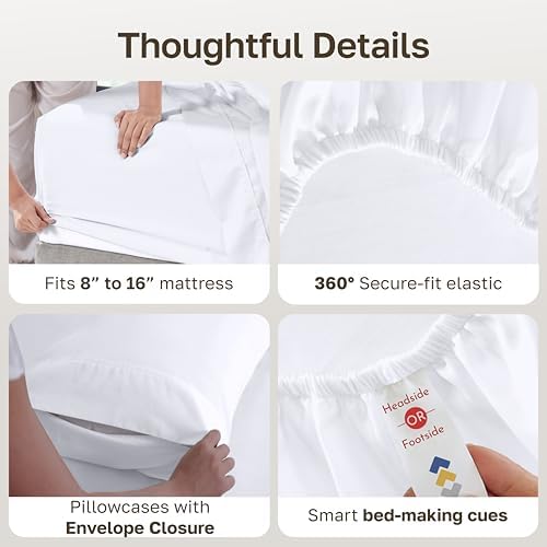 California Design Den 100% Cotton Sateen Queen Bedding Sheets Set - Image 4