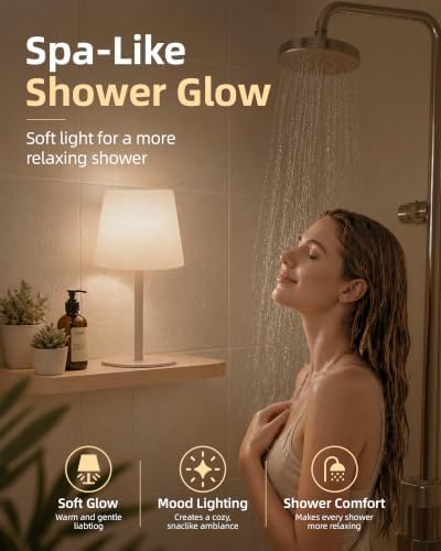 EZVALO IP65 Waterproof Shower Lamp –Spa-Like Bathroom Lamp, Rechargeable Cordless Mood Light, 3 Color Temps for Relaxing Bathroom & Bathtub Experience 1 Pack (Khaki) - Image 2