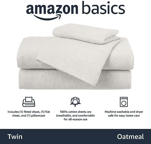 Amazon Basics 3 Piece Breathable, Stretchy 100% Cotton Jersey Knit Bed Sheet Set - Image 2
