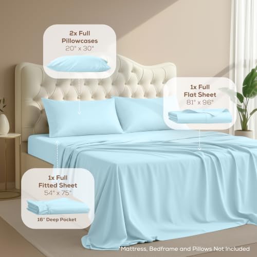 Full Sheets Set, 4 Pieces 16" Deep Pocket Hotel Luxury Bed Sheets, Ice Blue - Image 2