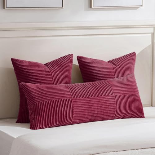 Fancy Homi 2 Packs Burgundy Euro Decorative Throw Pillow Covers 26x26 Inch - Image 5