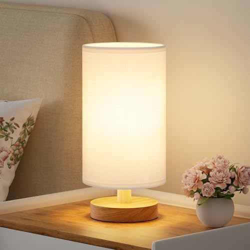 Fenmzee Small Table Lamps (White Shade - Wood Base, 9" Inline Control) by Fenmzeelighting