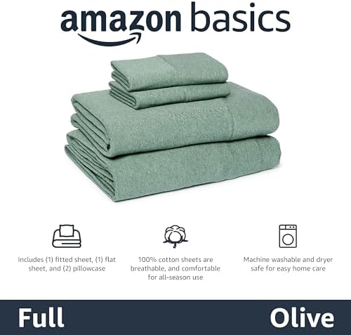 Amazon Basics 100% Cotton Jersey Bed Sheet Set, Full Size, Breathable and - Image 2