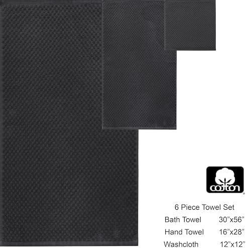 COTTON CRAFT Euro Spa Waffle Weave 6 Piece Towel Set - 100% Cotton - Charcoal - Image 7