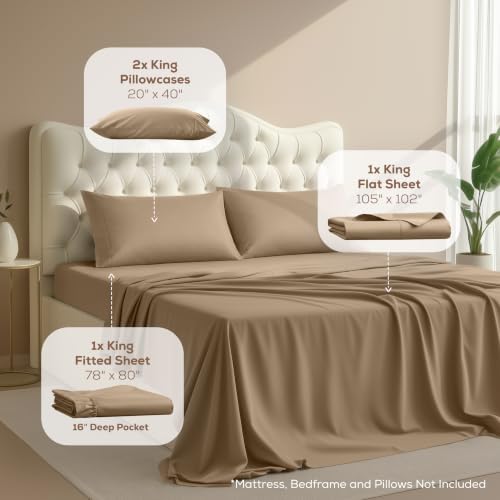 King Sheets Set, 4 Pieces 16" Deep Pocket Hotel Luxury Bed Sheets - Image 2