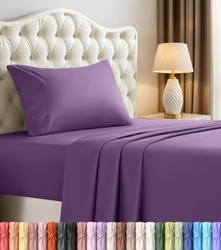 Twin Sheets Set, 3 Pieces 16" Deep Pocket Hotel Luxury Bedsheets, Egg Plant by UTOPIABEDDING