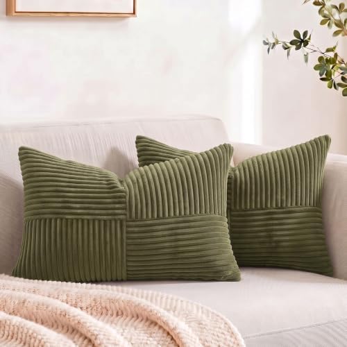 Fancy Homi 2 Packs Olive Green Lumbar Decorative Throw Pillow Covers 16x26 Inch by Fancy+Homi