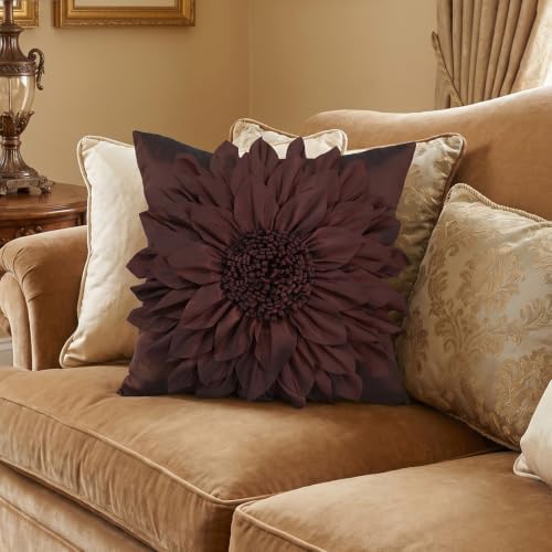 Brown Accent 3D Flower Decorative Throw Pillow Covers - Image 6
