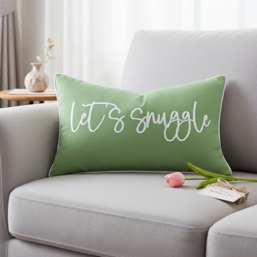 Sunkifover Let's Snuggle Decorative Lumbar Pillow Cover 12"x20" Sage Green - Image 5