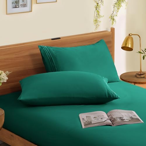Horbaunal Microfiber Pillowcases Queen Size, Dark Green, 2 Pack - Image 3