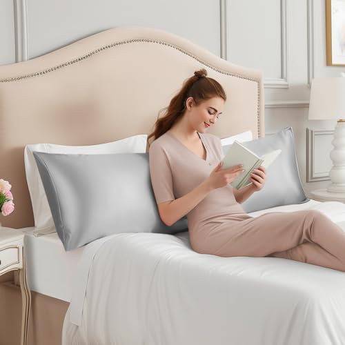 INFIIXSO Mulberry Silk Body Pillow Pillowcase, Light Grey - Image 4