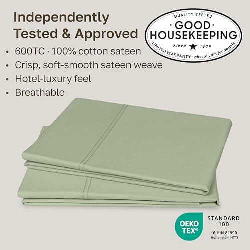 California Design Den 600 TC Set of 2 Standard Pillowcase, Laurel Green - Image 2