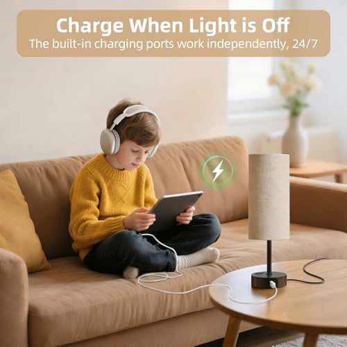 2PCS Table Lamp for Bedroom, Dimmable Touch, AC Outlet, USB A+C - Image 7