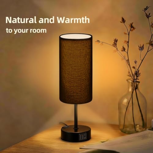 Bedside Table Lamp, Dimmable Touch, AC Outlet, USB A+C (Black) - Image 7