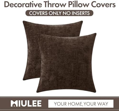 MIULEE Chenille Fall Throw Pillow Covers Chocolate Brown 20x20 Pack of 2 - Image 6