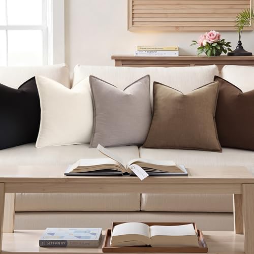 decorUhome Fall Light Brown Linen Throw Pillow Covers 20x20 Set of 2 - Image 4