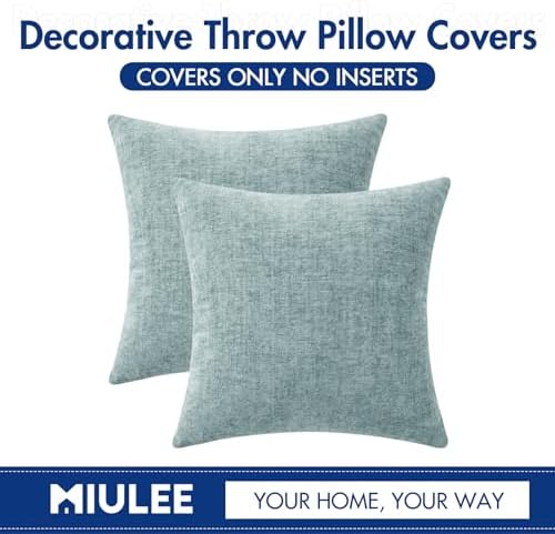 MIULEE Soft Chenille Throw Pillow Covers Light Blue 18x18 Inch Pack of 2 - Image 6