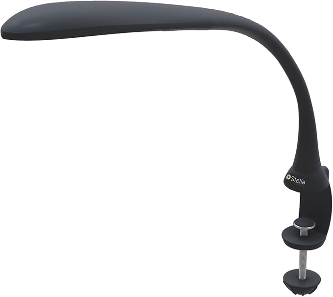 Stella Edge Premium 10W LED Desk Clamp Task Lamp-Black-Adjustable Dimmable Low Vision Natural Table Light - Bright Macular Degeneration Aid Lighting - Hobby, Crafting, Sewing, Artist, Reading, Office