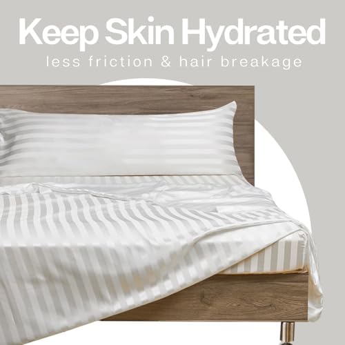 MR&HM Satin Body Pillow case, Ivory Striped - Image 5