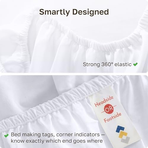 Soft Natural 100% Cotton Sateen Fitted Sheet Queen, Bright White - Image 5